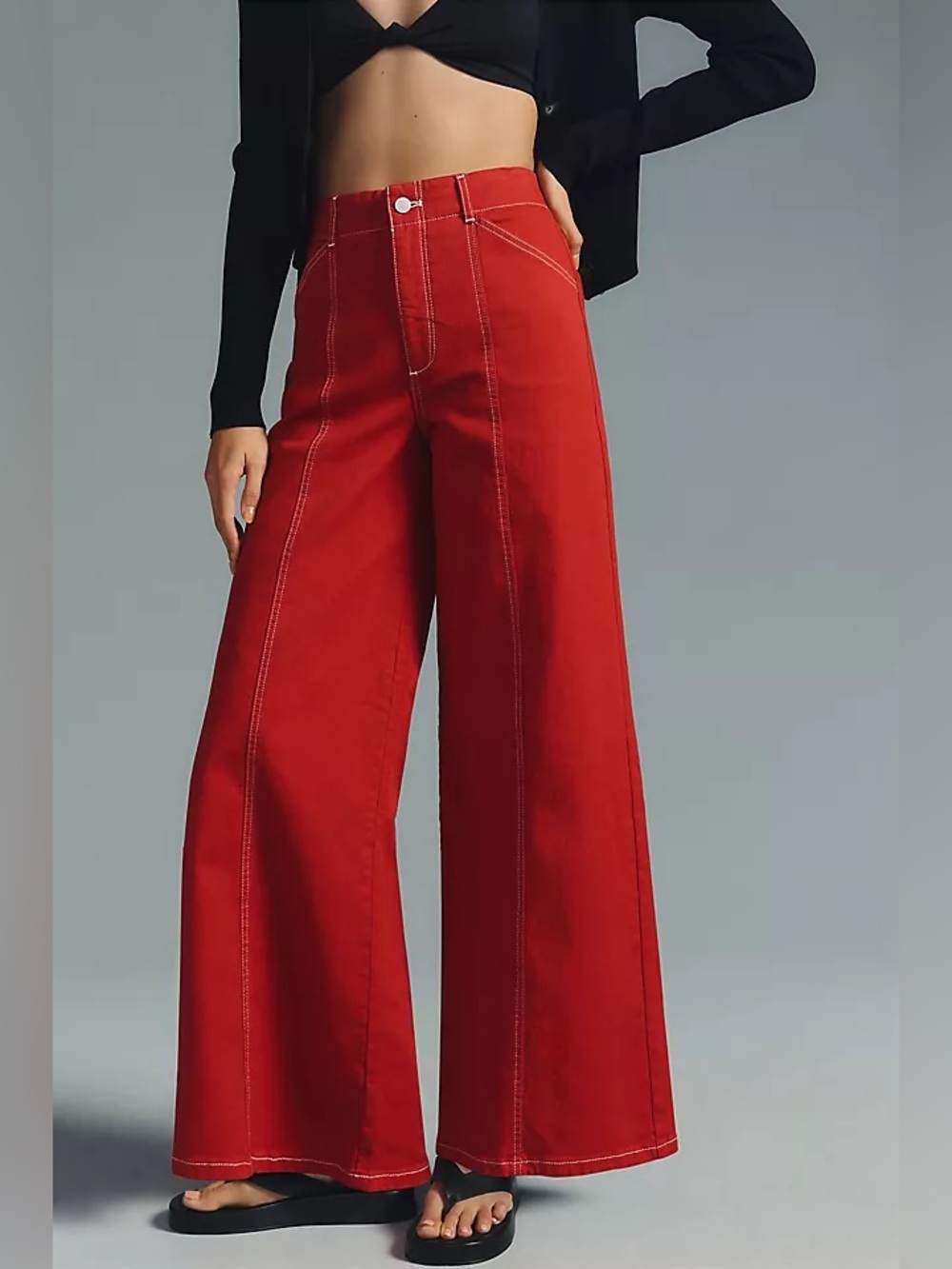 Maeve Seamed High-Rise Wide Leg Jeans size